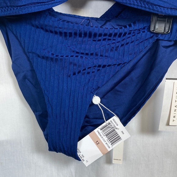 🎄Trina Turk Olympia Ring Ribbed Bandeau Bikini Top & Bottom in Ink Blue Sz 12 - Picture 6 of 13